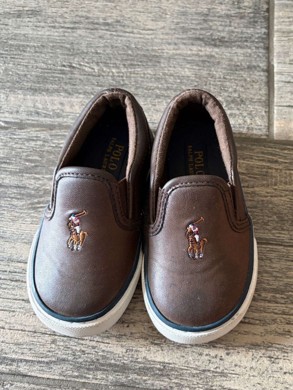 Polo by Ralph Lauren Brown Leather-Look Slip-On Kids Shoes